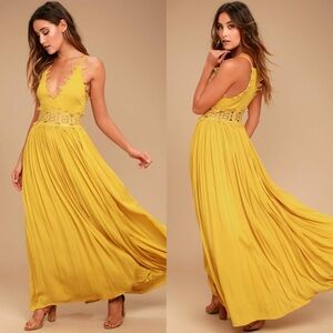 Lulus | This is Love Mustard Yellow Lace Maxi Dress